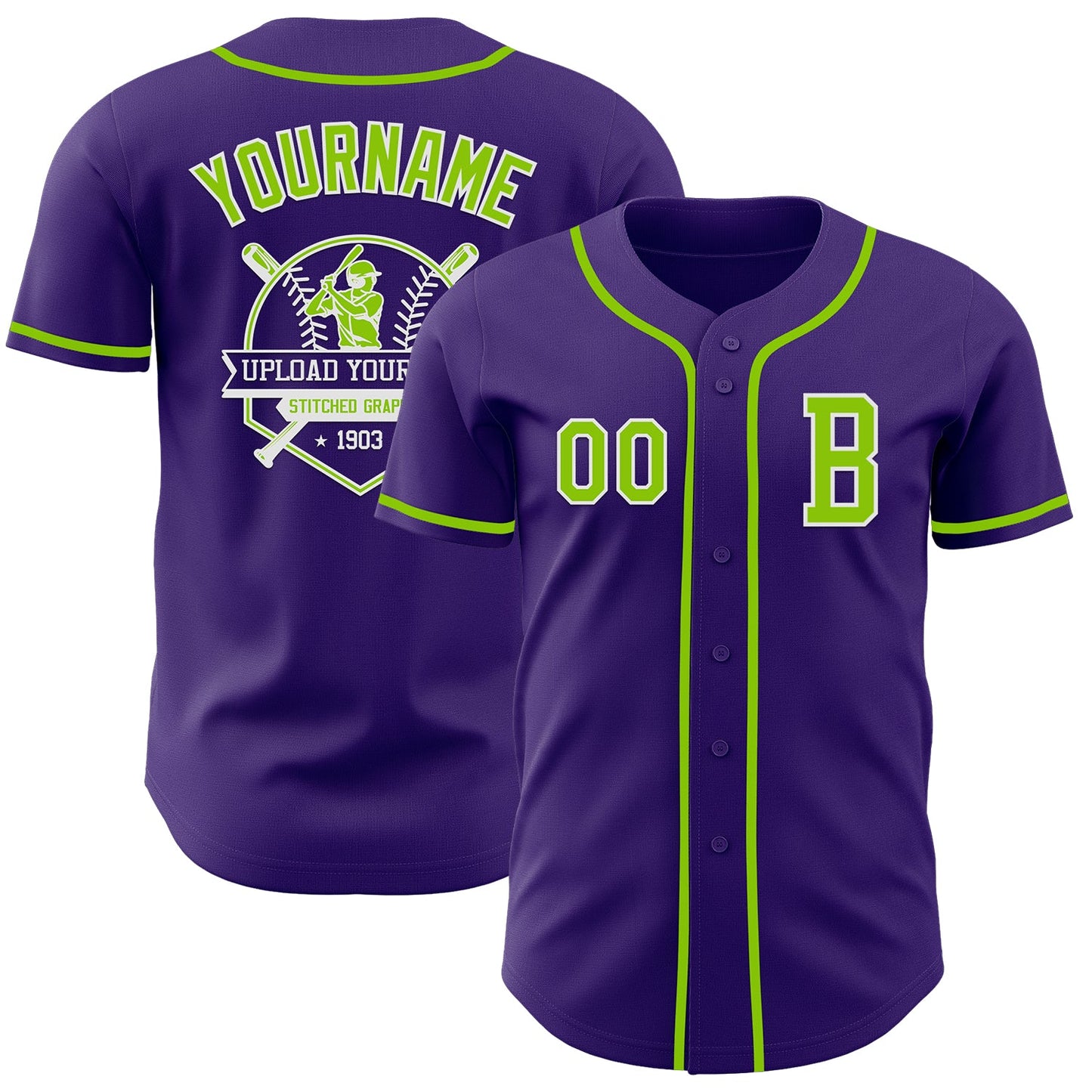 Custom Purple Neon Green-White Authentic Baseball Jersey view 5