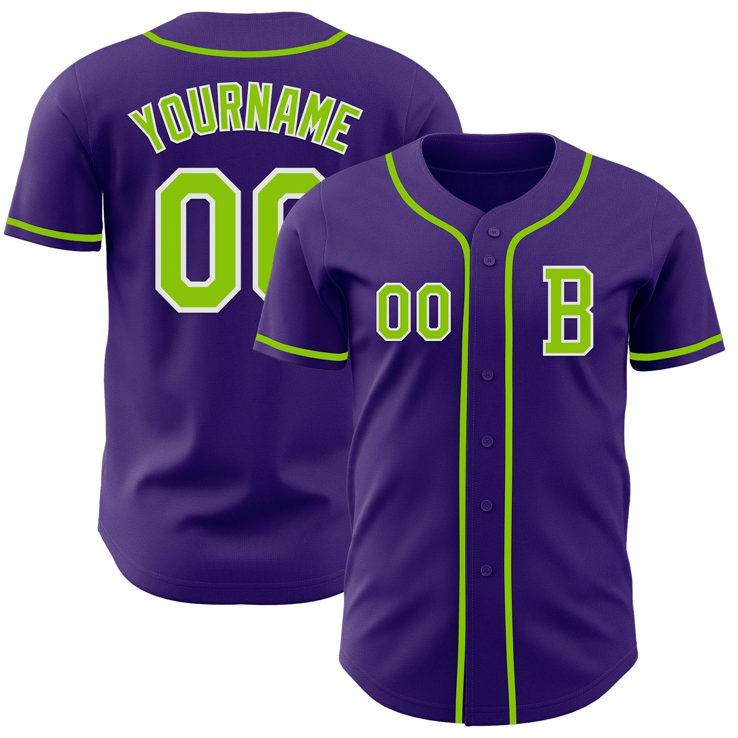 Custom Purple Neon Green-White Authentic Baseball Jersey - Main View