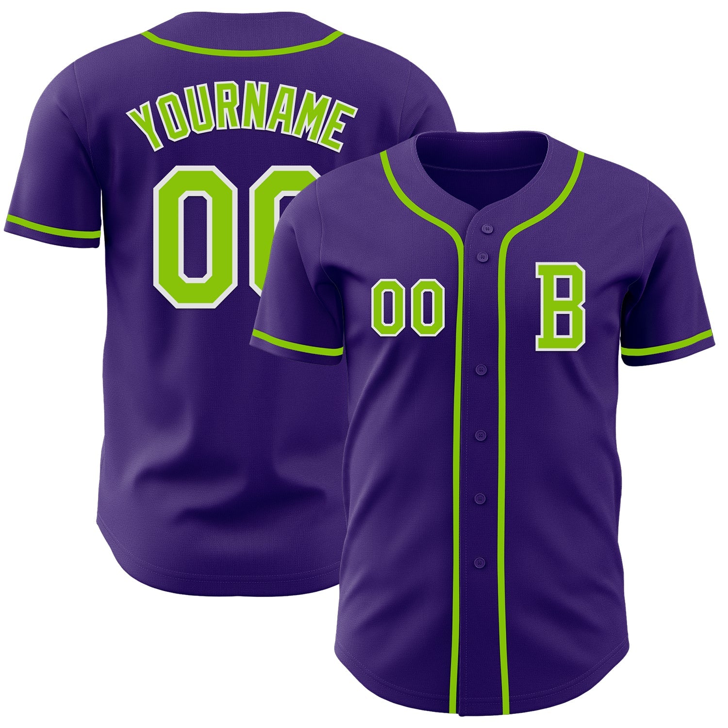 Custom Purple Neon Green-White Authentic Baseball Jersey - Main View
