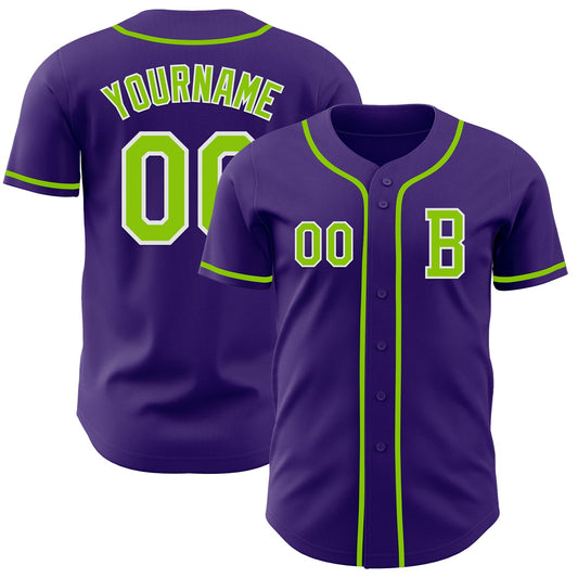 Custom Purple Neon Green-White Authentic Baseball Jersey - Main View