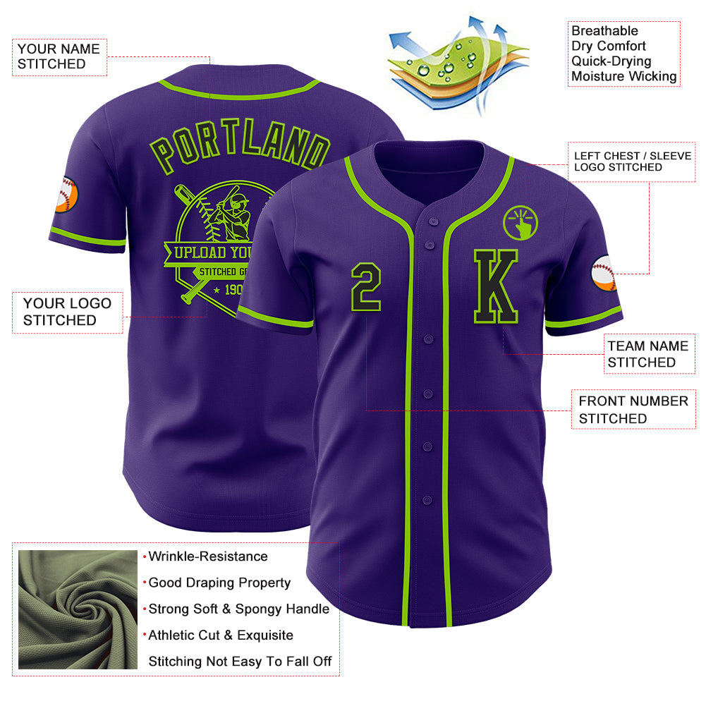 Custom Purple Black-Neon Green Authentic Baseball Jersey view 6