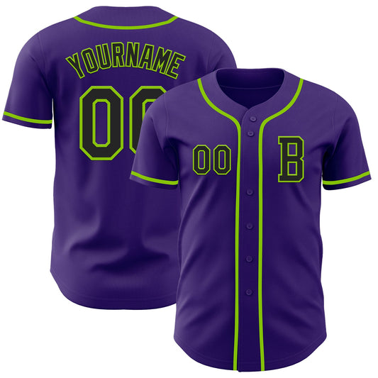 Custom Purple Black-Neon Green Authentic Baseball Jersey - Main View