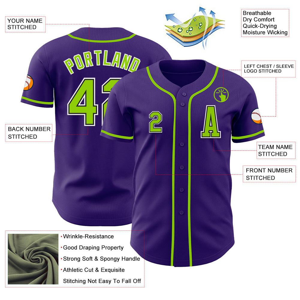 Custom Purple Neon Green-Black Authentic Baseball Jersey view 2