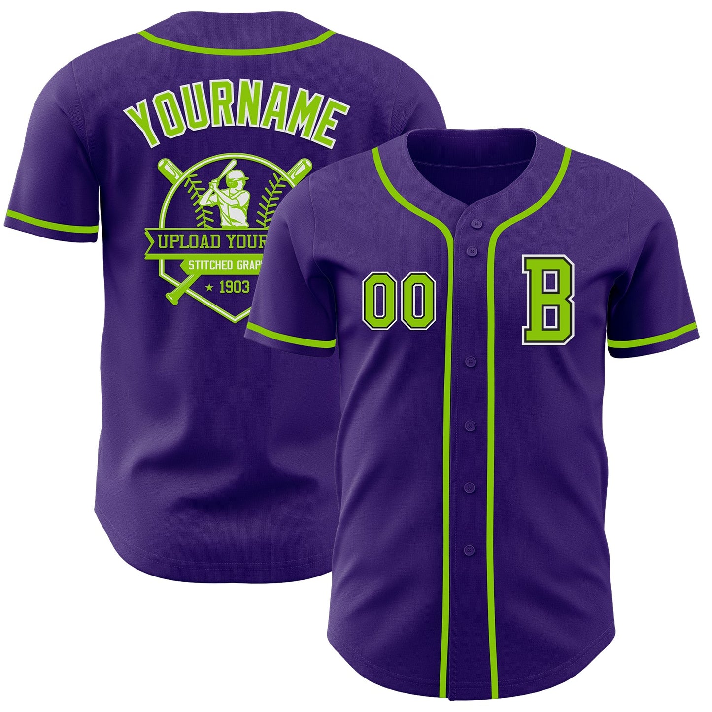 Custom Purple Neon Green-Black Authentic Baseball Jersey view 5