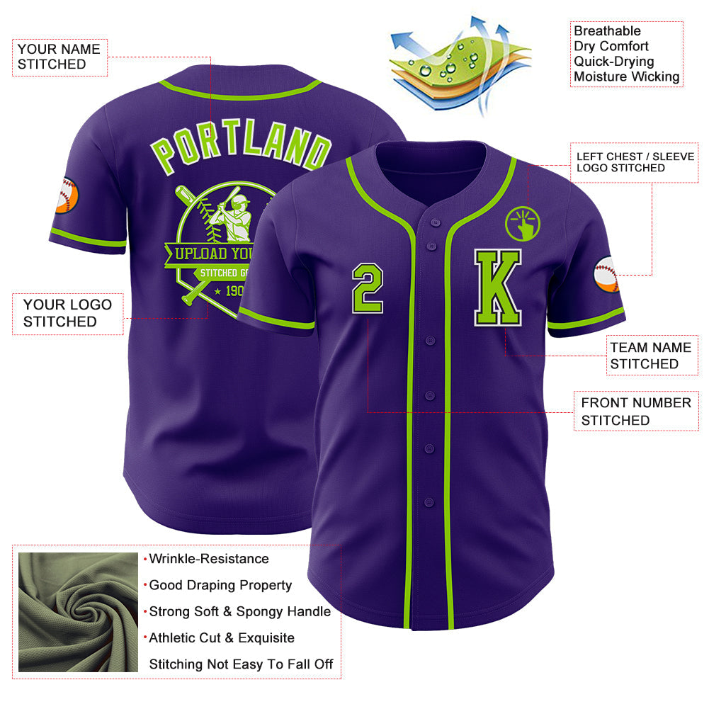 Custom Purple Neon Green-Black Authentic Baseball Jersey view 6