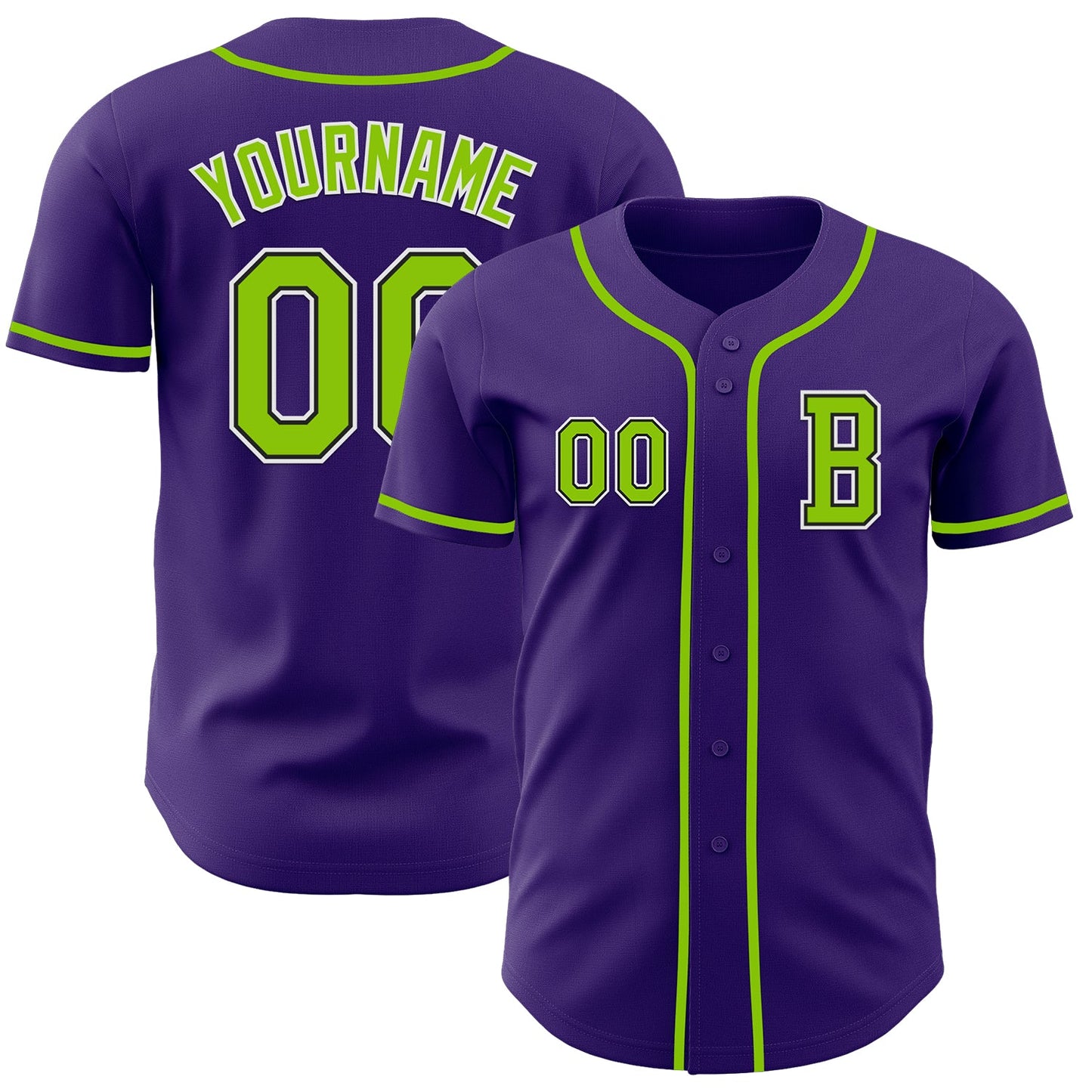 Custom Purple Neon Green-Black Authentic Baseball Jersey - Main View