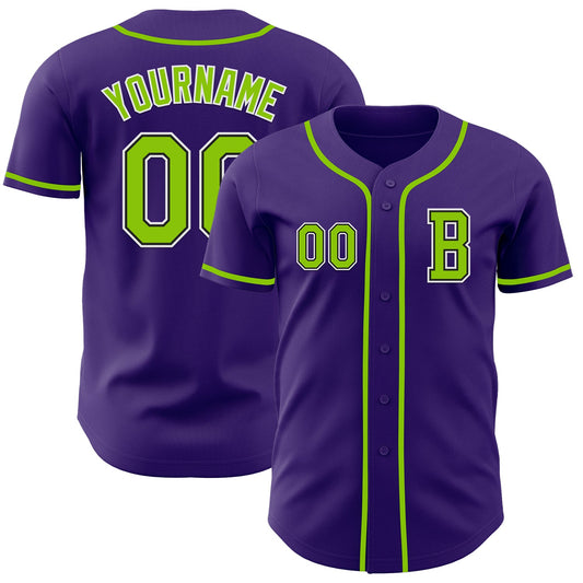 Custom Purple Neon Green-Black Authentic Baseball Jersey - Main View