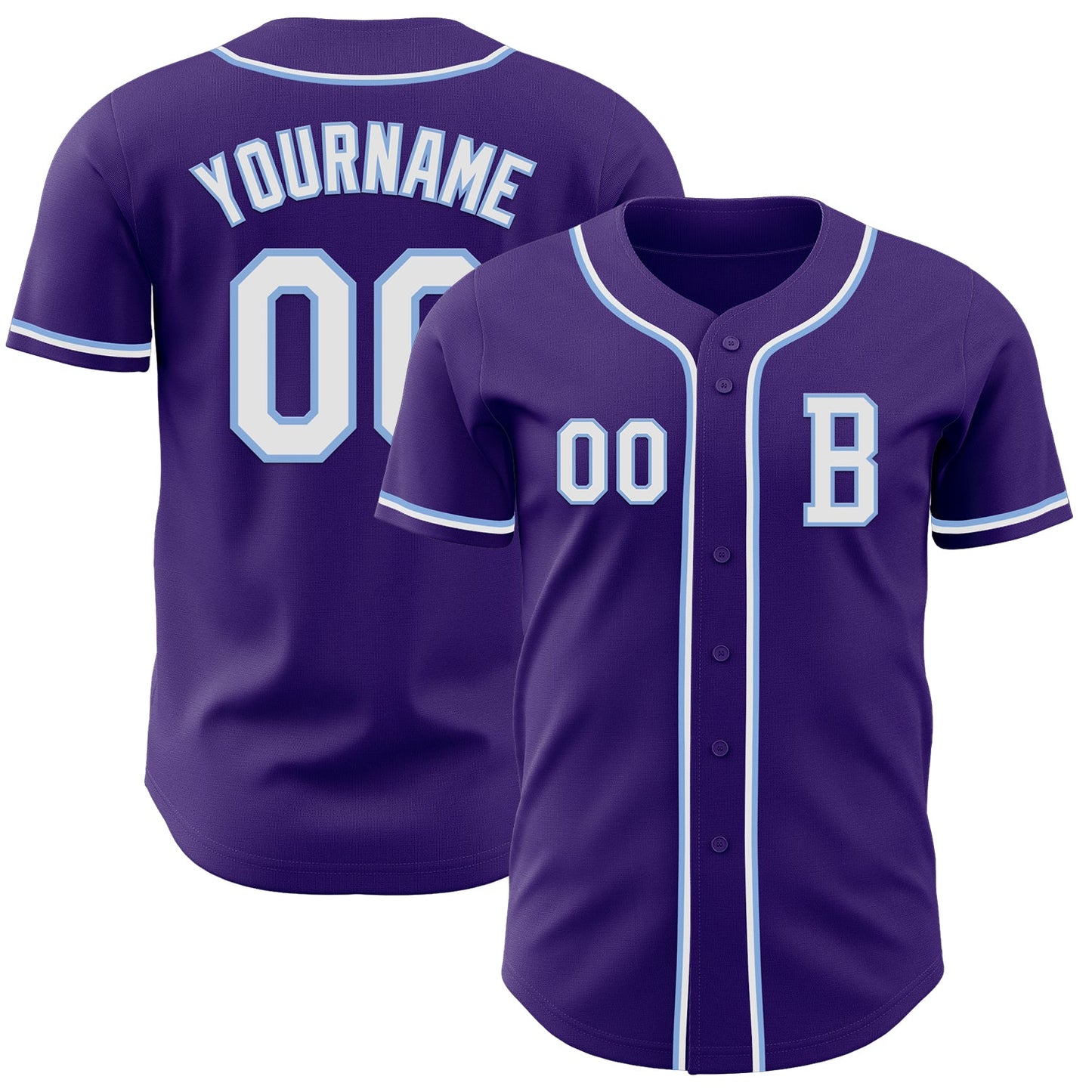 Custom Purple White-Light Blue Authentic Baseball Jersey - Main View