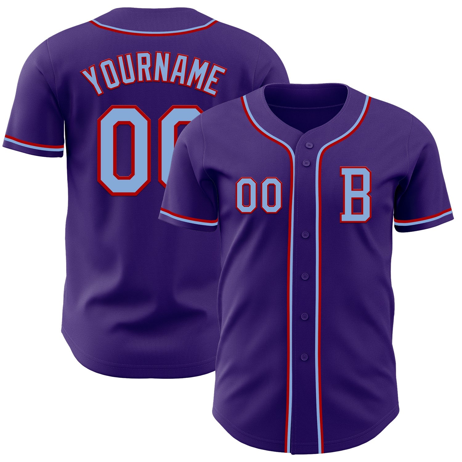 Custom Purple Light Blue-Red Authentic Baseball Jersey - Main View