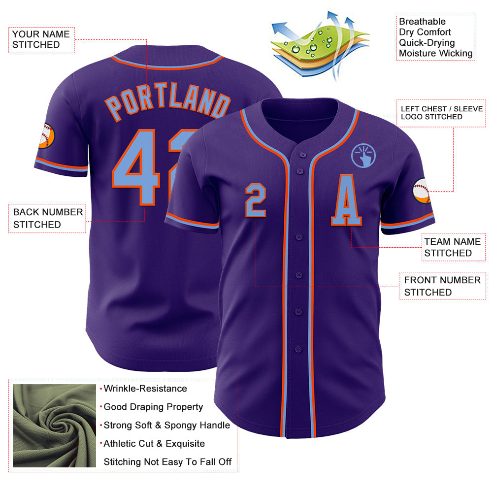 Custom Purple Electric Blue-Orange Authentic Baseball Jersey view 2
