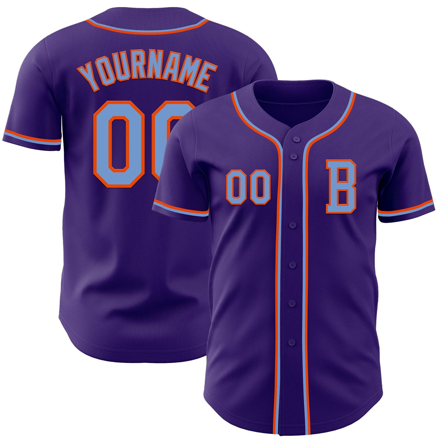 Custom Purple Electric Blue-Orange Authentic Baseball Jersey - Main View