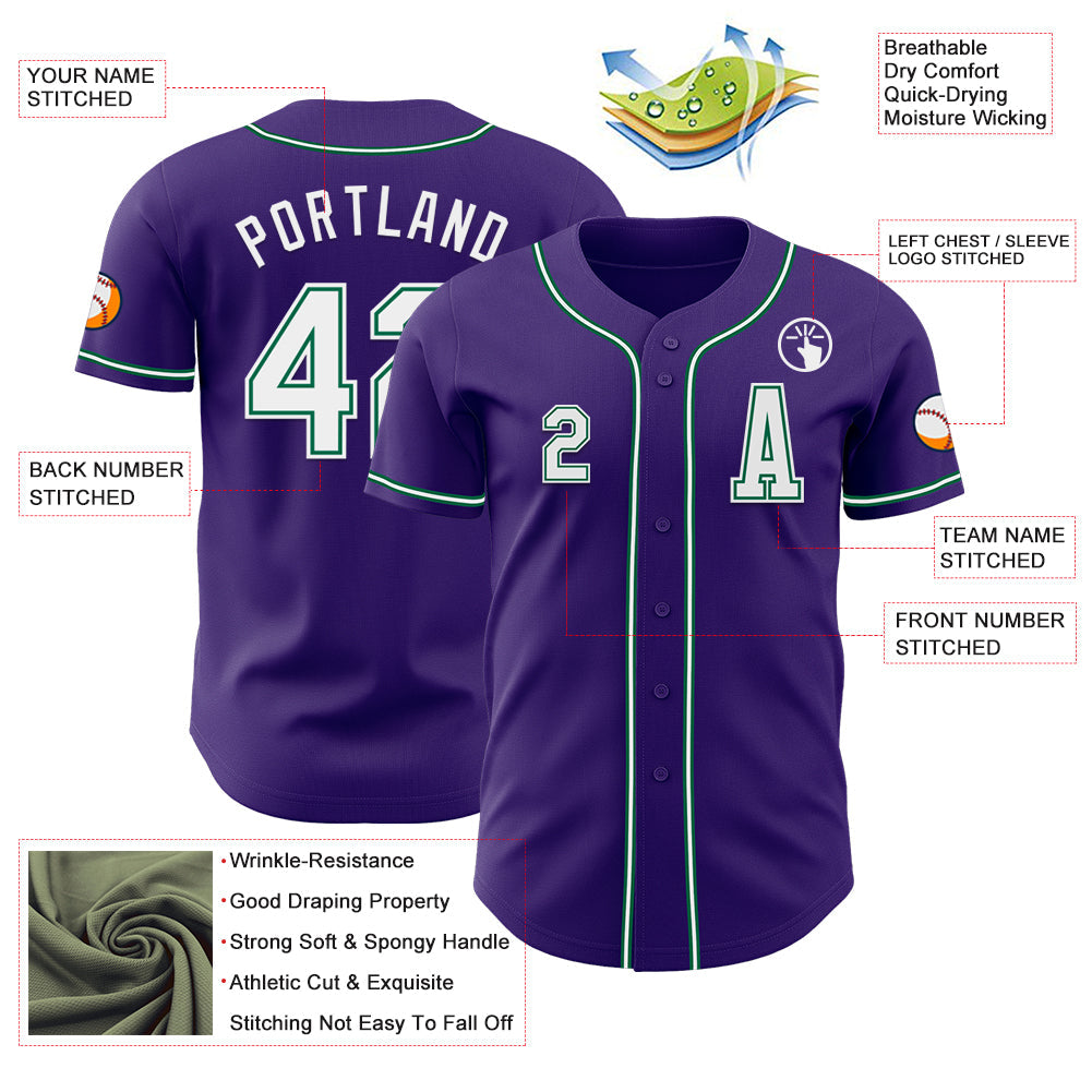 Custom Purple White-Kelly Green Authentic Baseball Jersey view 2