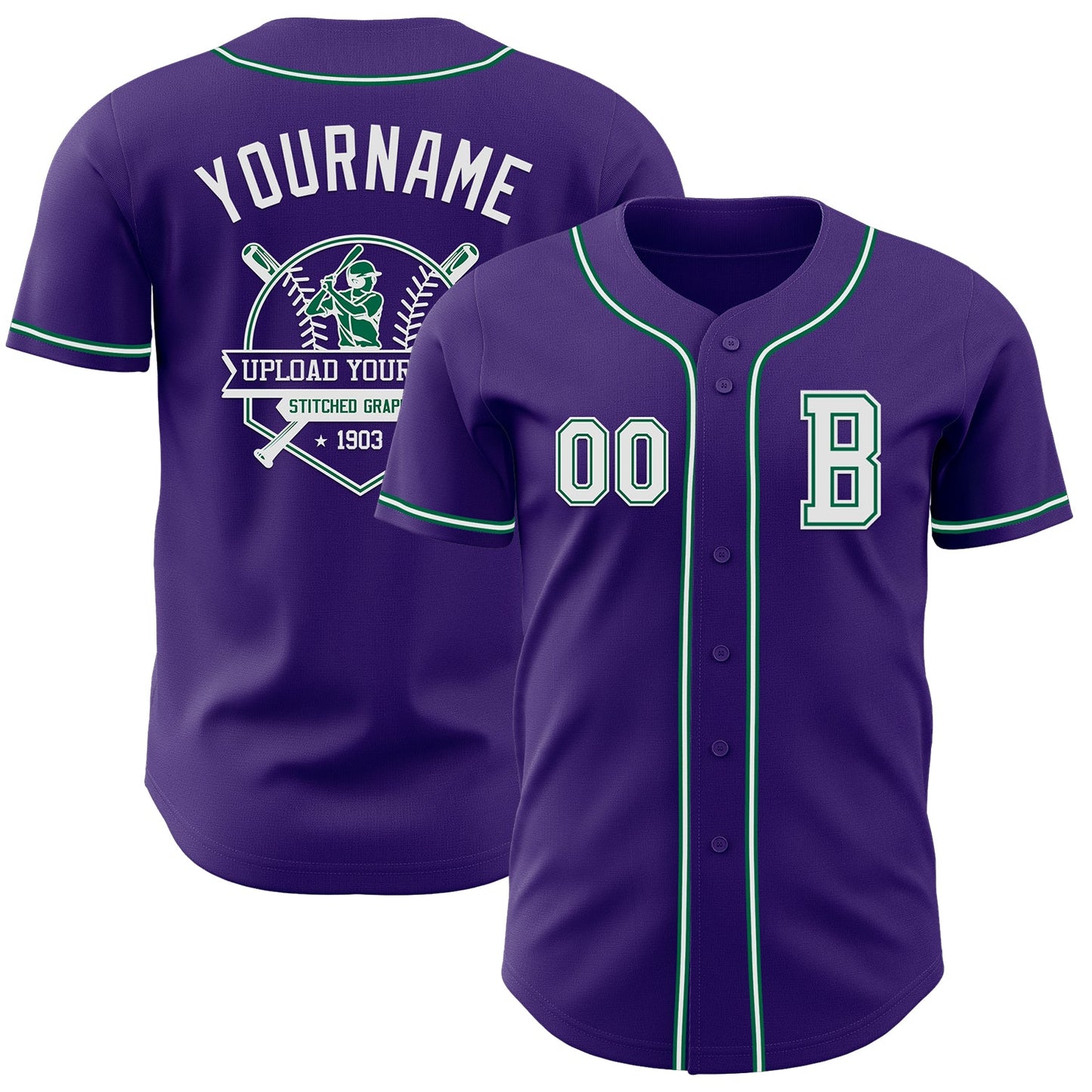 Custom Purple White-Kelly Green Authentic Baseball Jersey view 5
