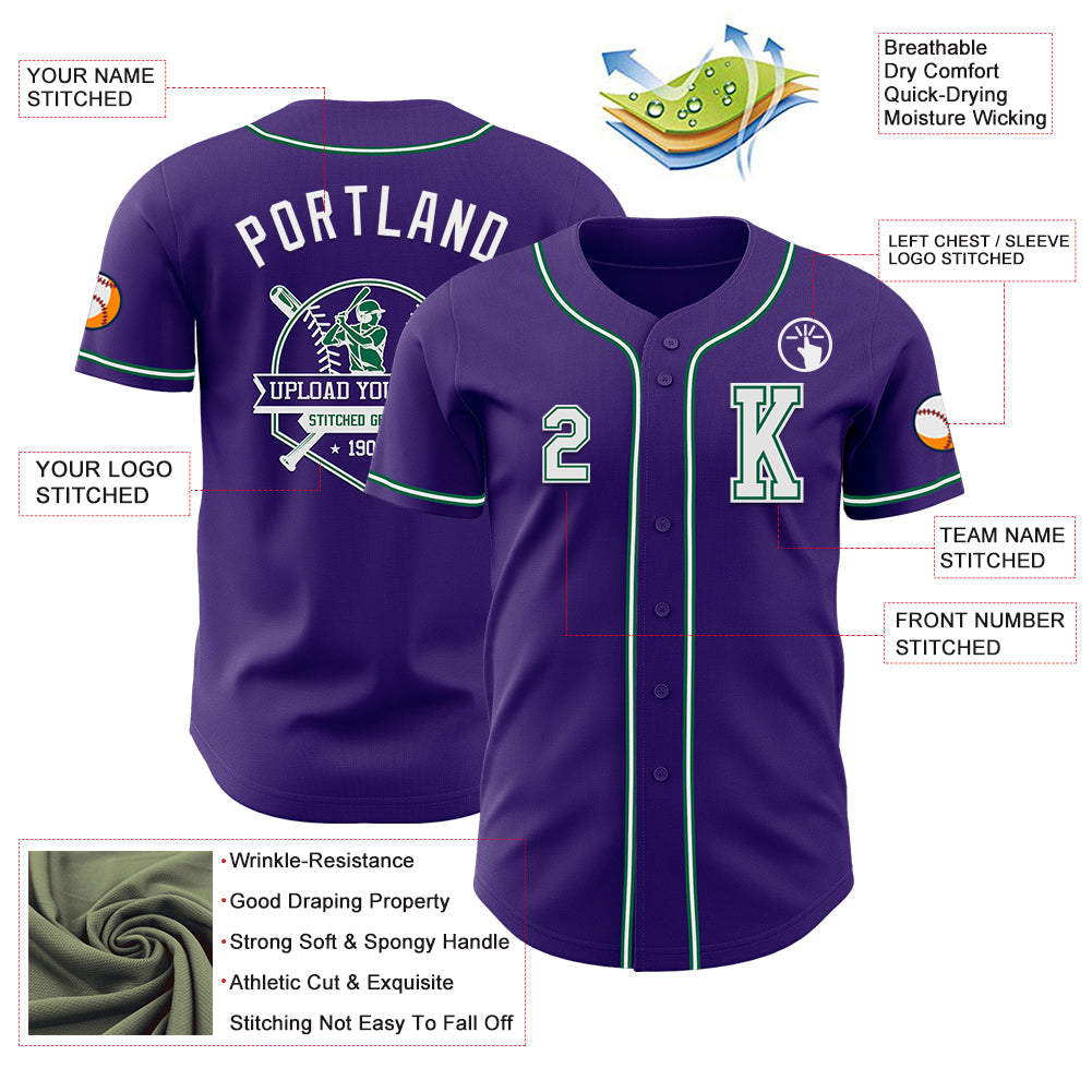 Custom Purple White-Kelly Green Authentic Baseball Jersey view 6