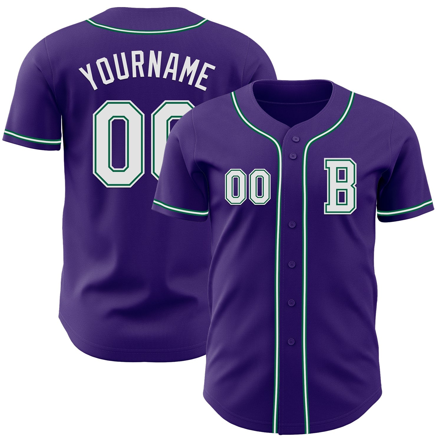 Custom Purple White-Kelly Green Authentic Baseball Jersey - Main View