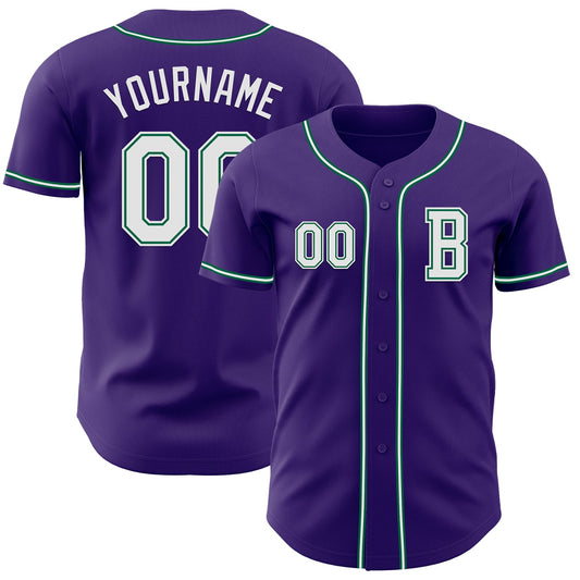 Custom Purple White-Kelly Green Authentic Baseball Jersey - Main View