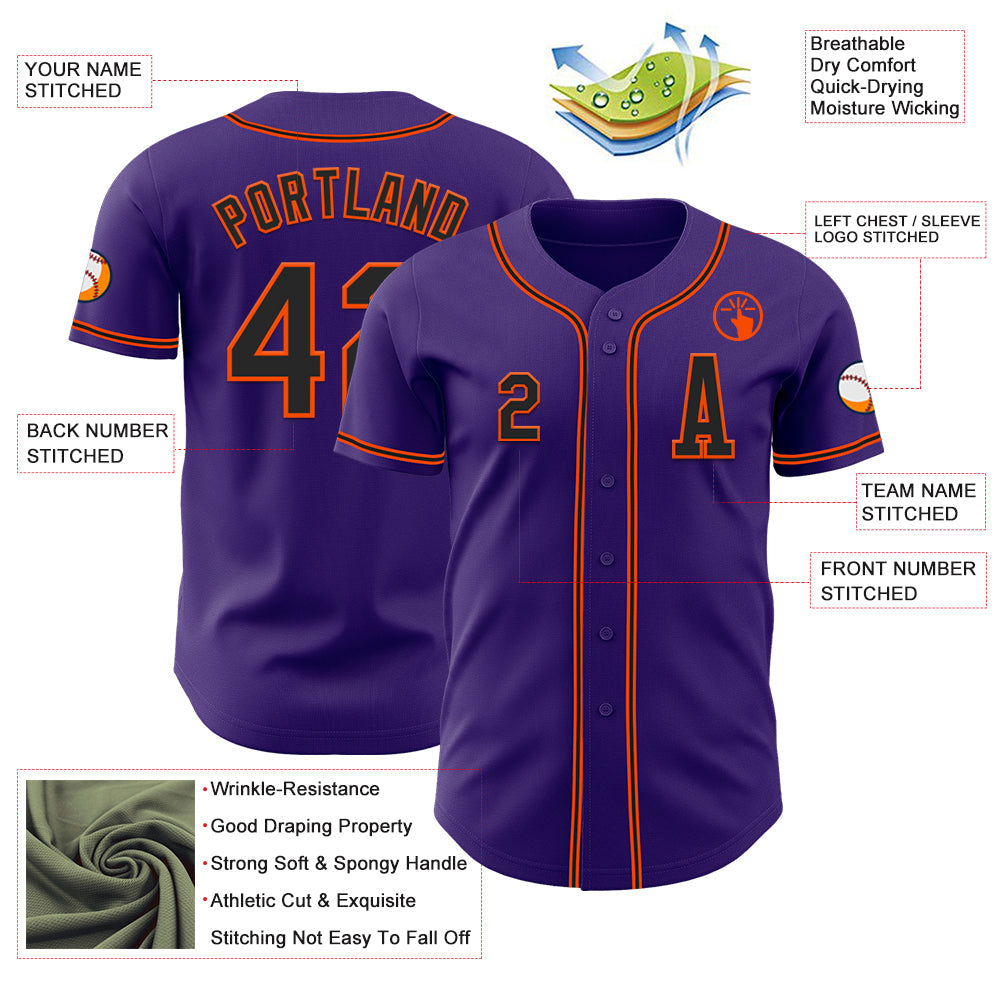 Custom Purple Black-Orange Authentic Baseball Jersey view 2