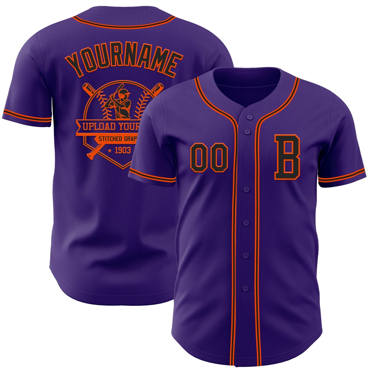 Custom Purple Black-Orange Authentic Baseball Jersey view 5