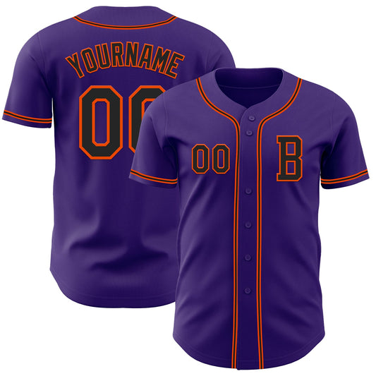 Custom Purple Black-Orange Authentic Baseball Jersey - Main View
