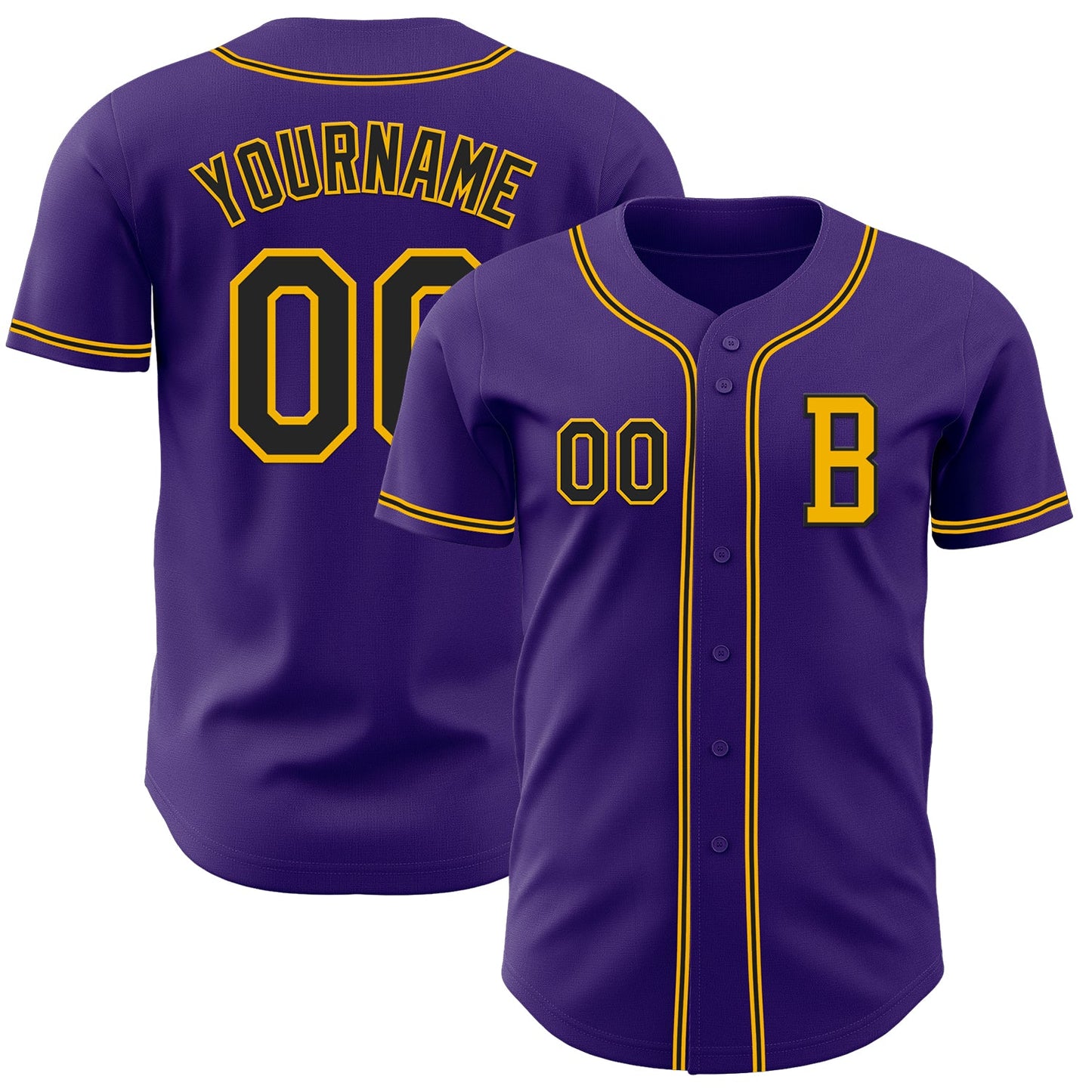 Custom Purple Black-Gold Authentic Baseball Jersey - Main View