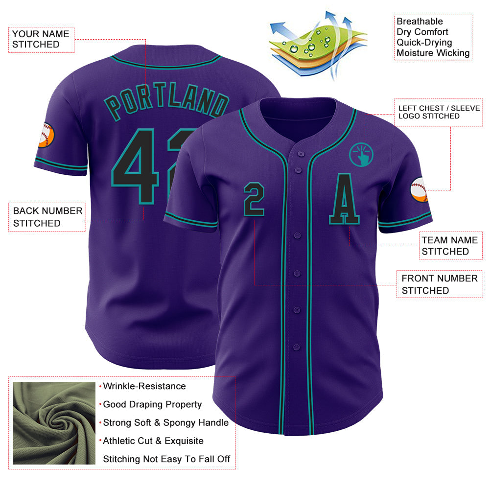 Custom Purple Black-Teal Authentic Baseball Jersey view 2