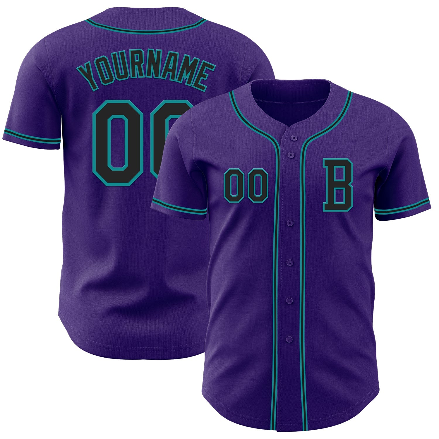 Custom Purple Black-Teal Authentic Baseball Jersey - Main View