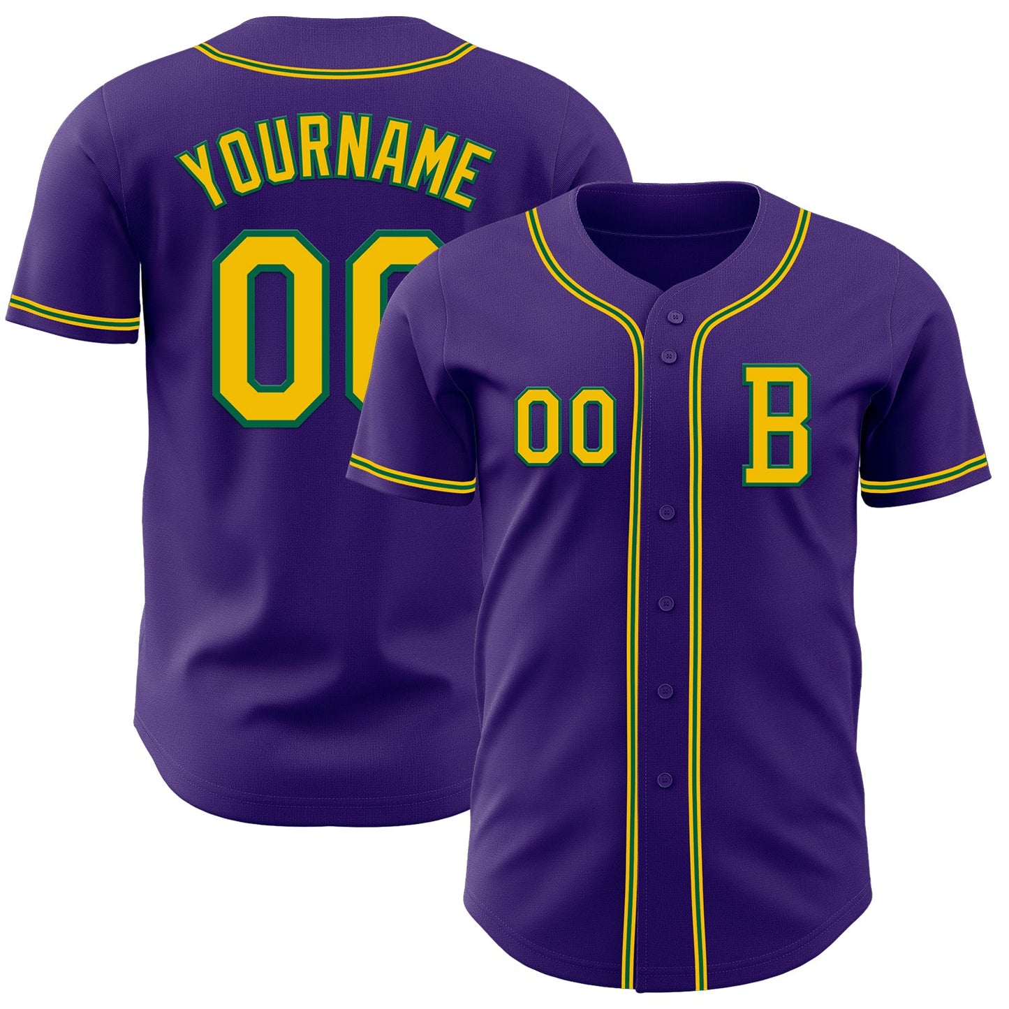 Custom Purple Yellow-Kelly Green Authentic Baseball Jersey - Main View