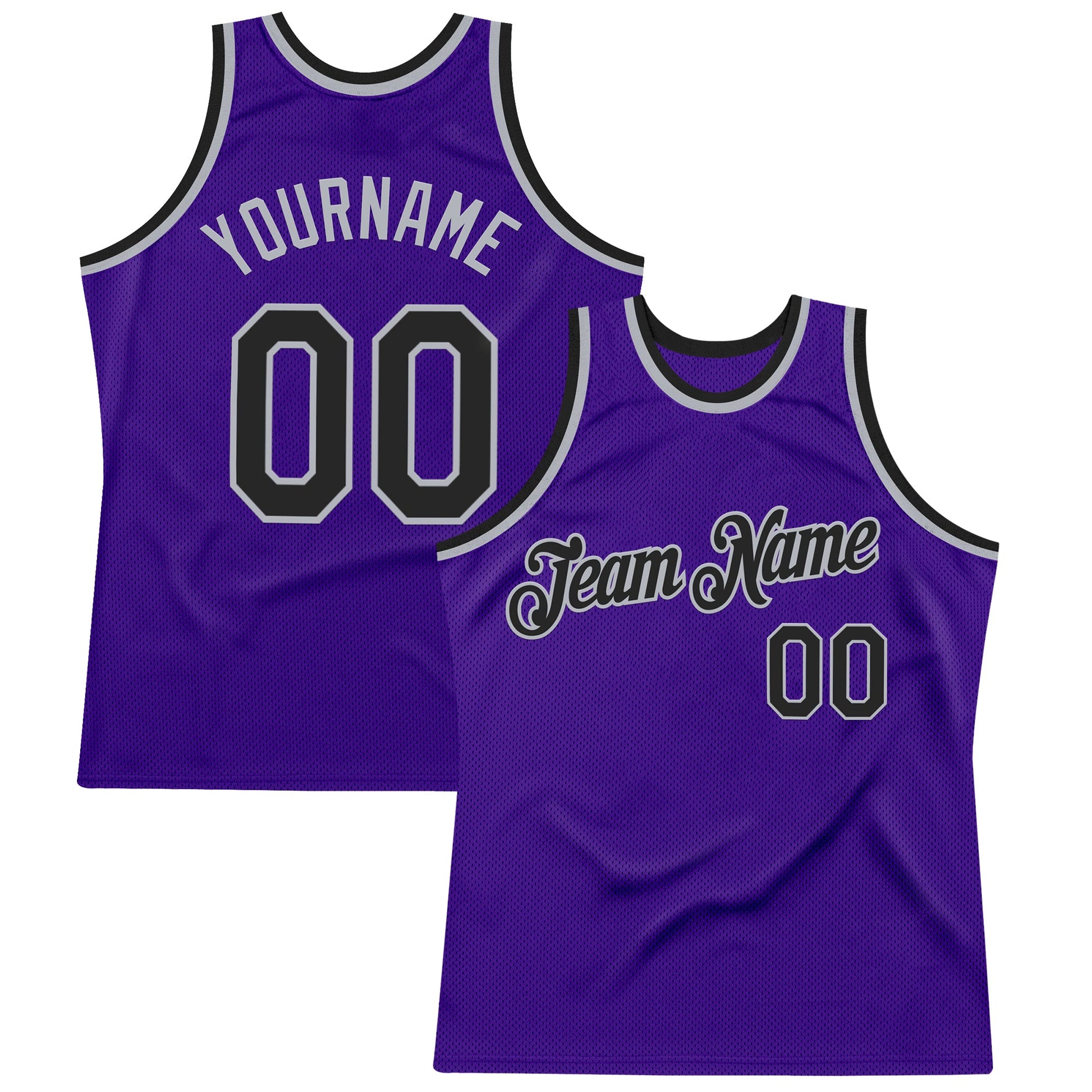 Custom Purple Black-Gray Authentic Throwback Basketball Jersey - Main View
