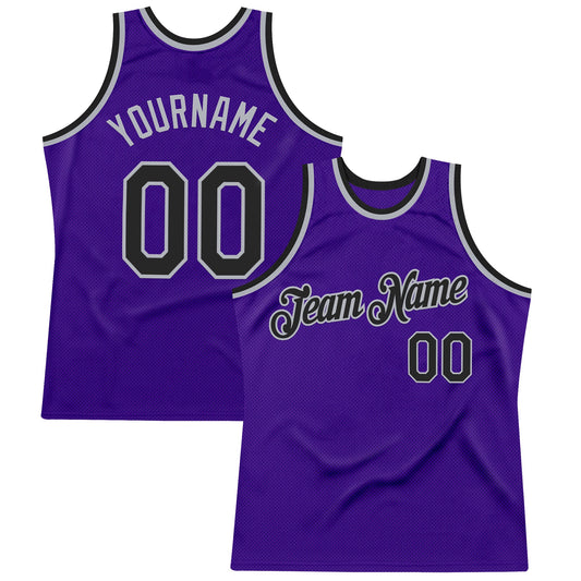 Custom Purple Black-Gray Authentic Throwback Basketball Jersey - Main View