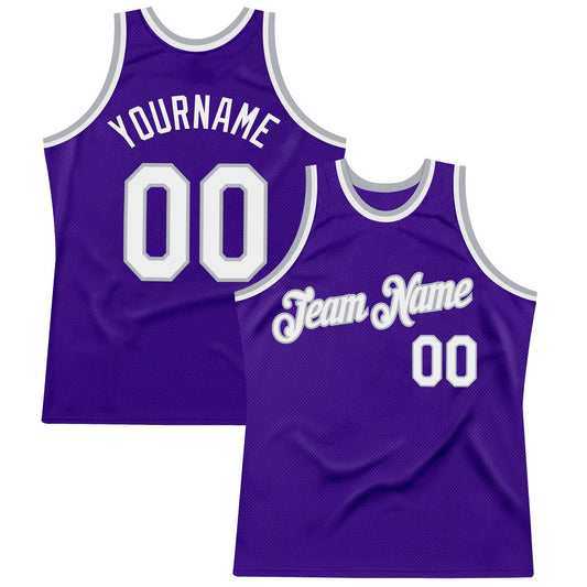 Custom Purple White-Gray Authentic Throwback Basketball Jersey - Main View