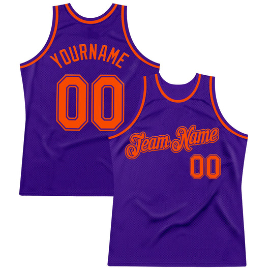 Custom Purple Orange Authentic Throwback Basketball Jersey - Main View
