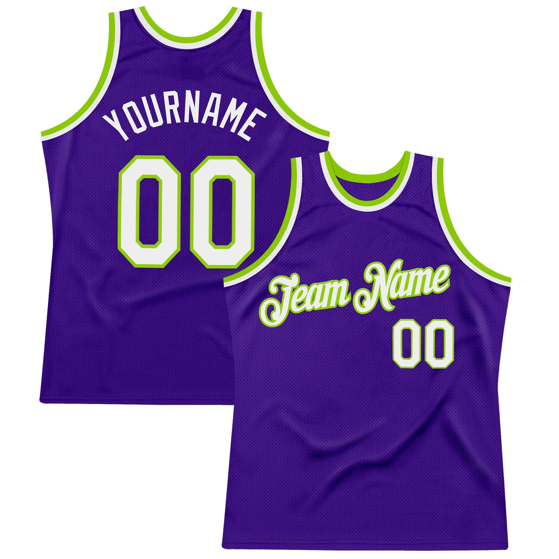 Custom Purple White-Neon Green Authentic Throwback Basketball Jersey - Main View