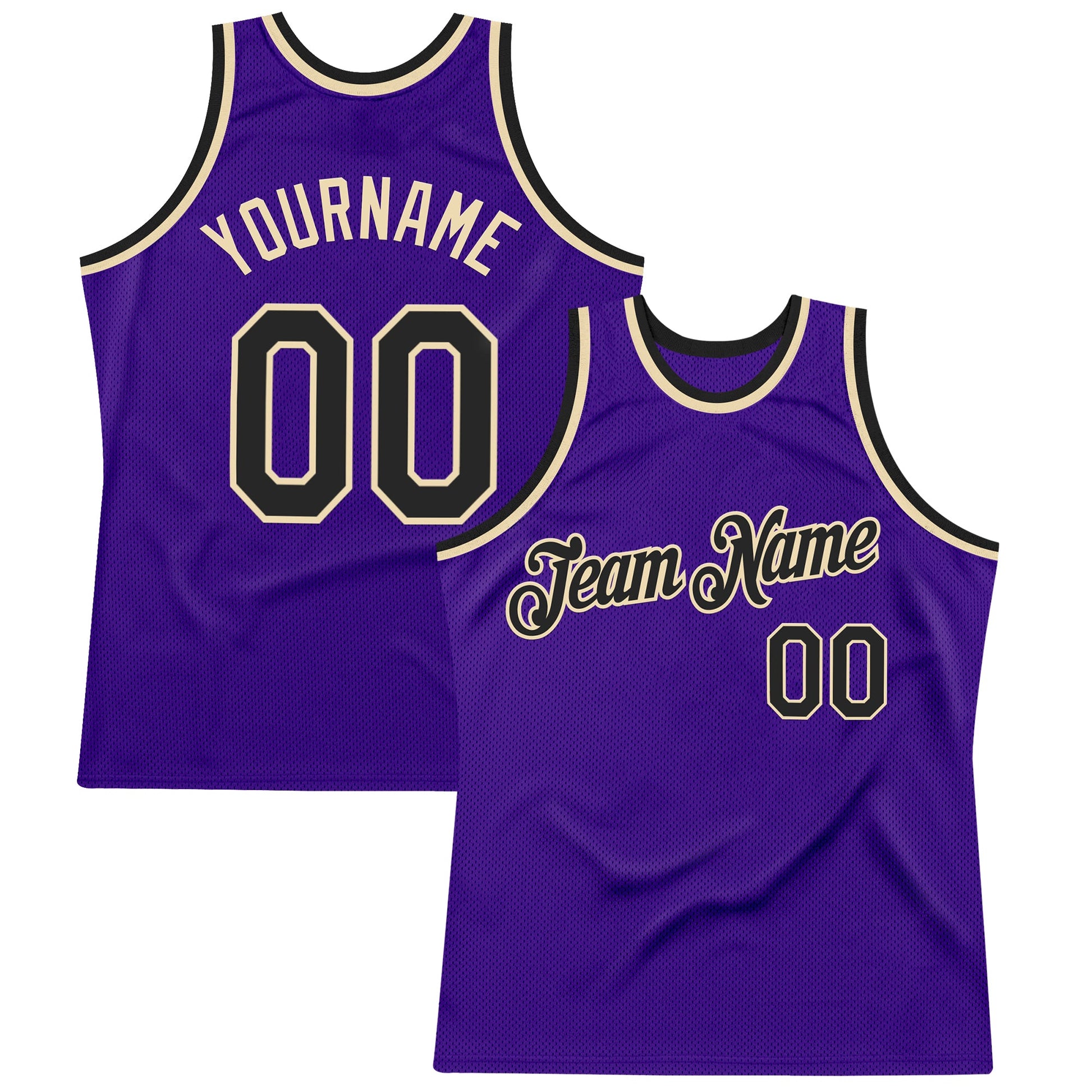 Custom Purple Black-Cream Authentic Throwback Basketball Jersey - Main View