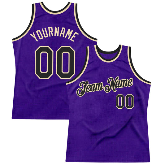 Custom Purple Black-Cream Authentic Throwback Basketball Jersey - Main View