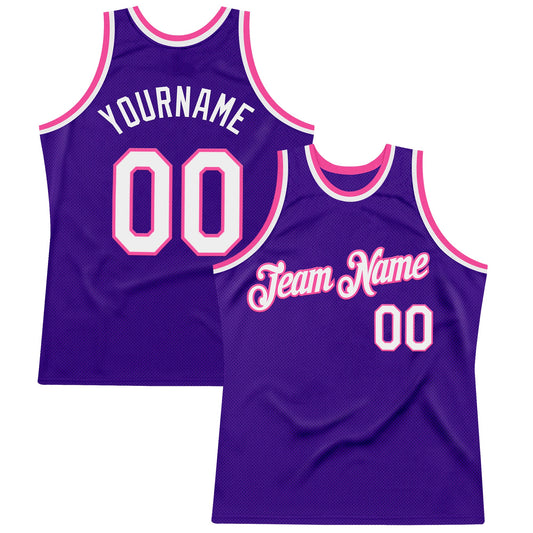 Custom Purple White-Pink Authentic Throwback Basketball Jersey - Main View