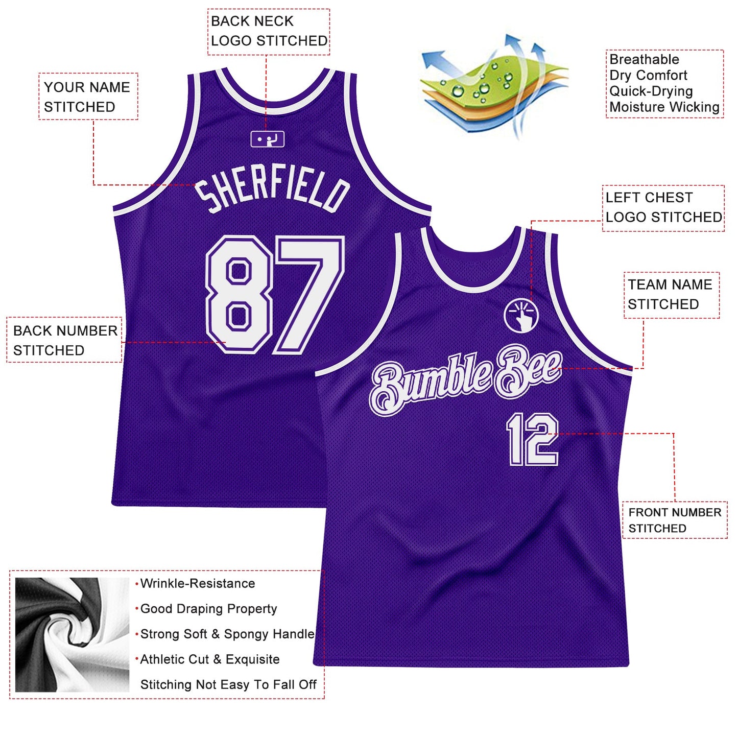 Custom Purple White Authentic Throwback Basketball Jersey view 2