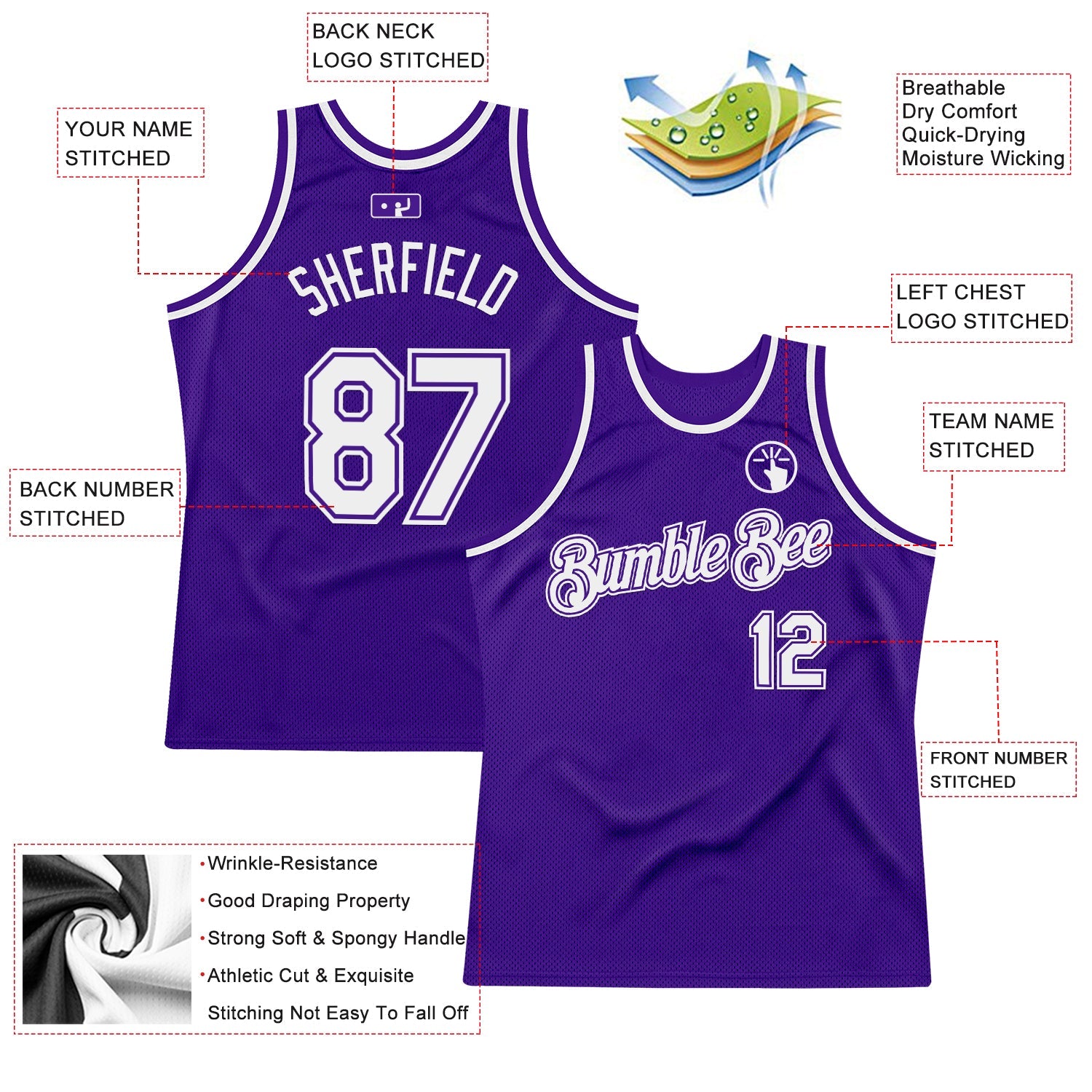 Custom Purple White Authentic Throwback Basketball Jersey view 2