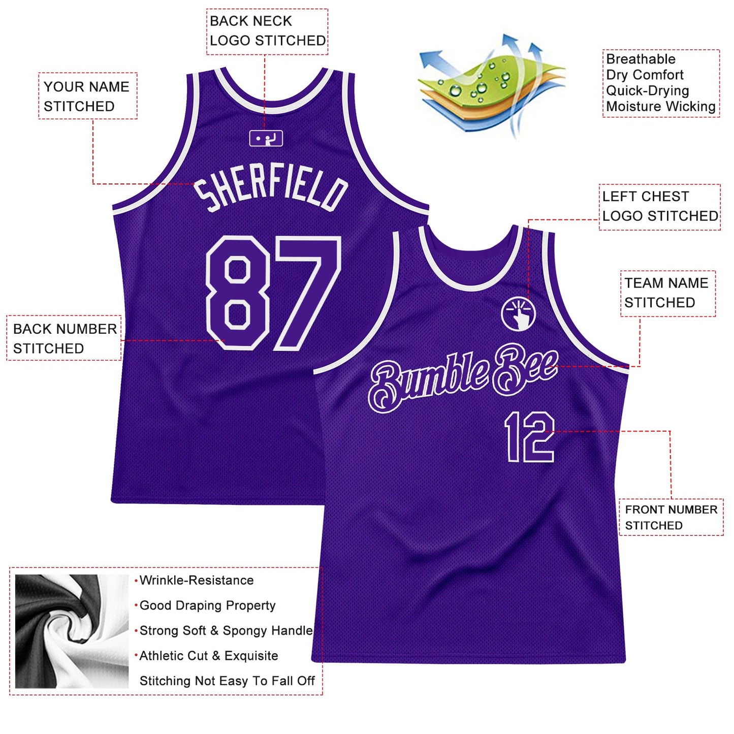 Custom Purple White Authentic Throwback Basketball Jersey view 2