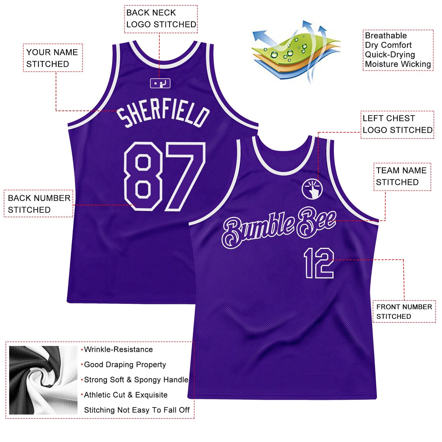 Custom Purple White Authentic Throwback Basketball Jersey view 2