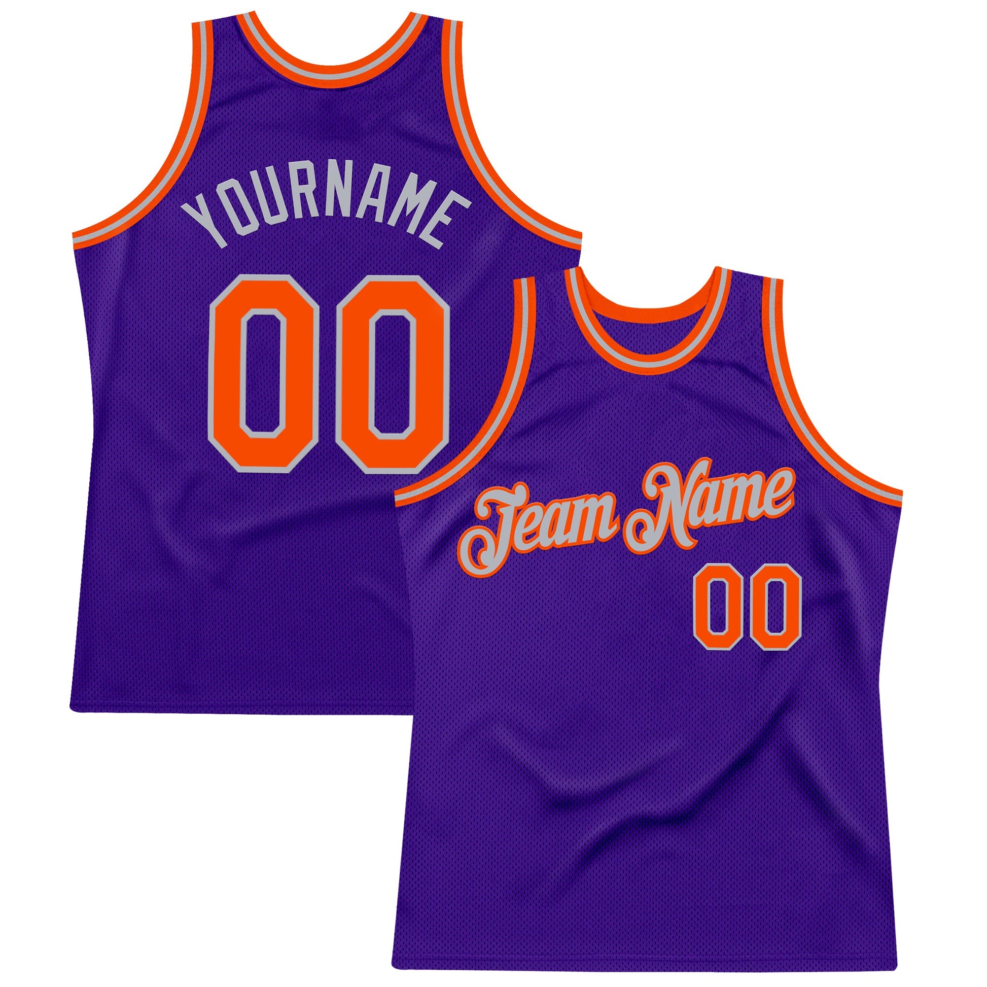 Custom Purple Orange-Gray Authentic Throwback Basketball Jersey - Main View