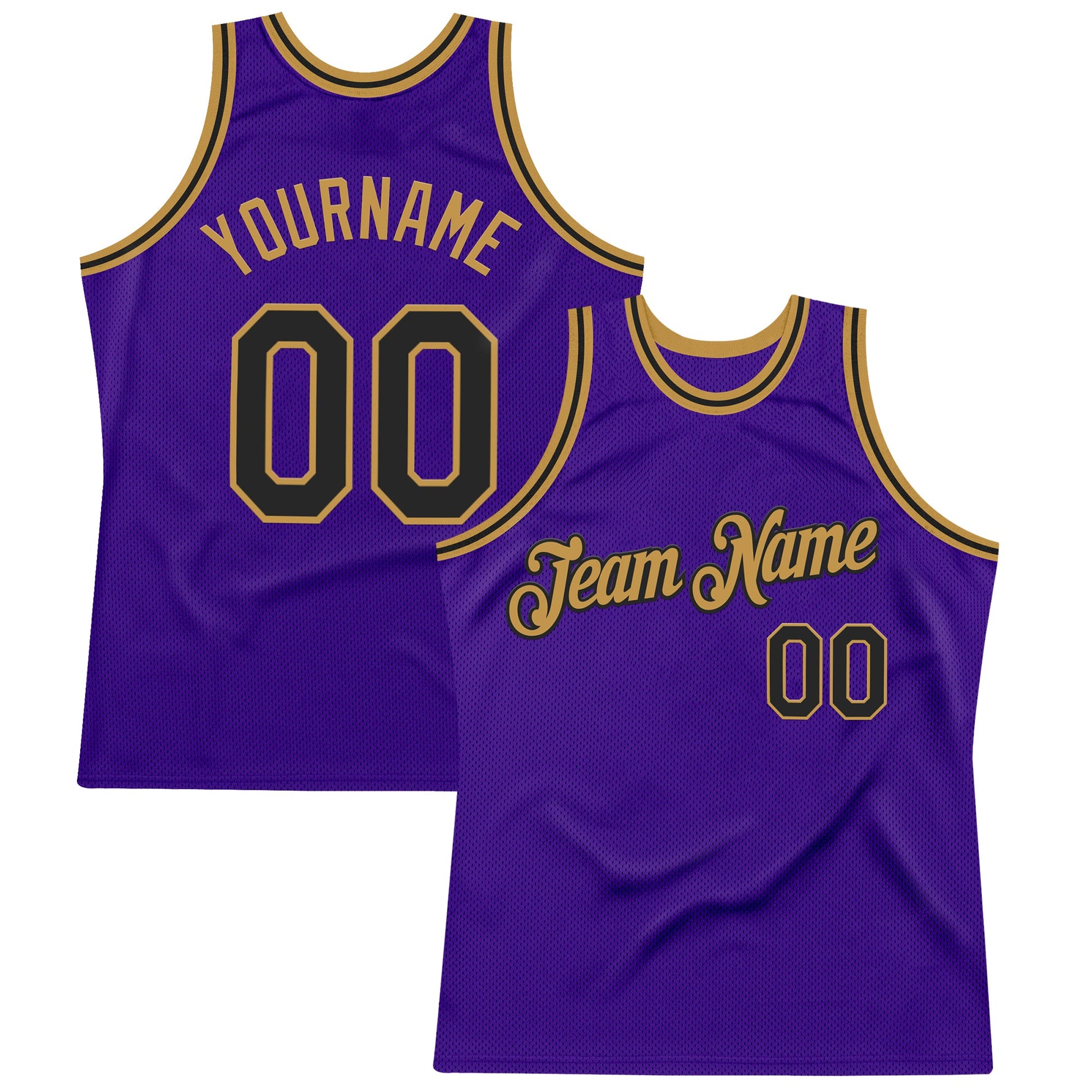Custom Purple Black-Old Gold Authentic Throwback Basketball Jersey - Main View