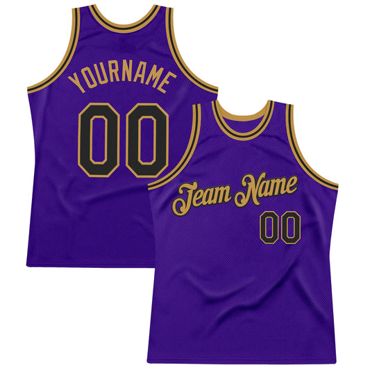 Custom Purple Black-Old Gold Authentic Throwback Basketball Jersey - Main View