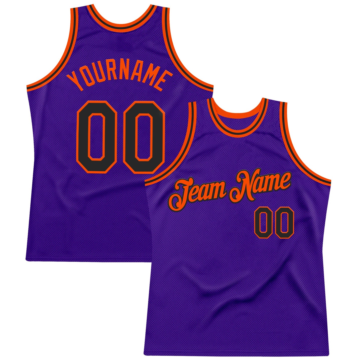 Custom Purple Black-Orange Authentic Throwback Basketball Jersey - Main View