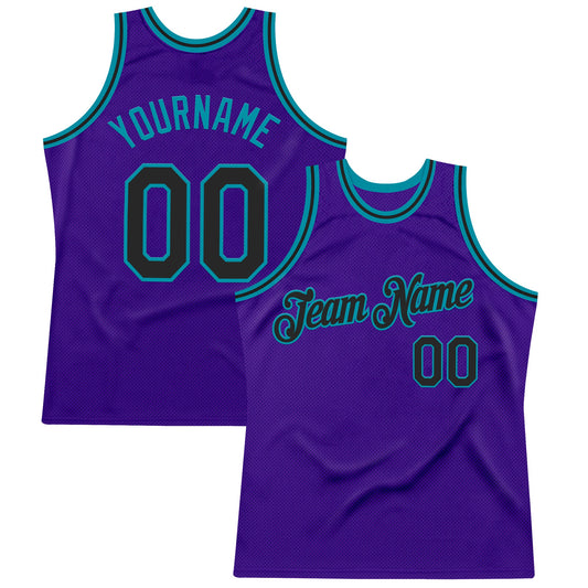 Custom Purple Black-Teal Authentic Throwback Basketball Jersey - Main View
