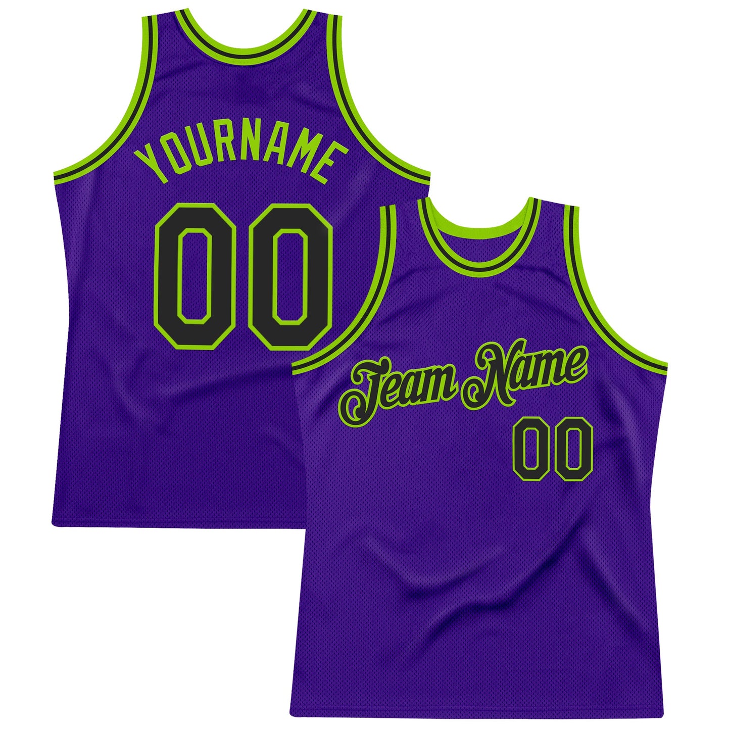 Custom Purple Black-Neon Green Authentic Throwback Basketball Jersey - Main View