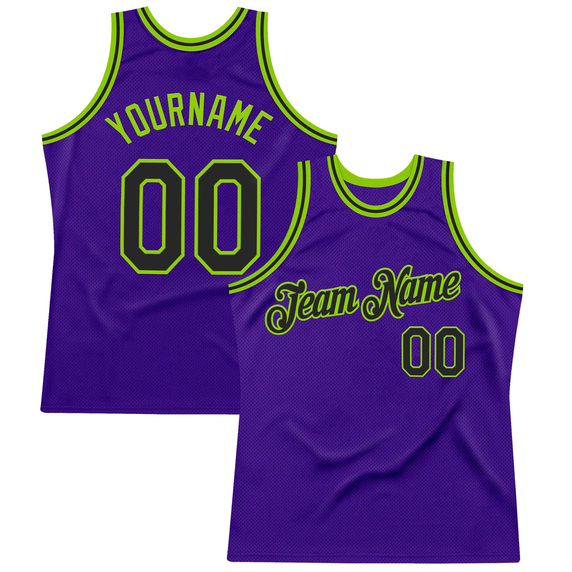 Custom Purple Black-Neon Green Authentic Throwback Basketball Jersey - Main View