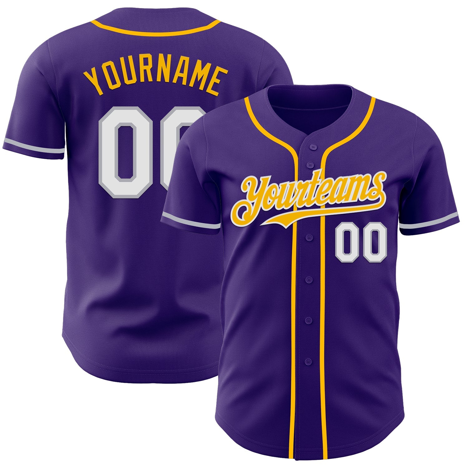 Custom Purple White Gray-Gold Authentic Baseball Jersey - Main View