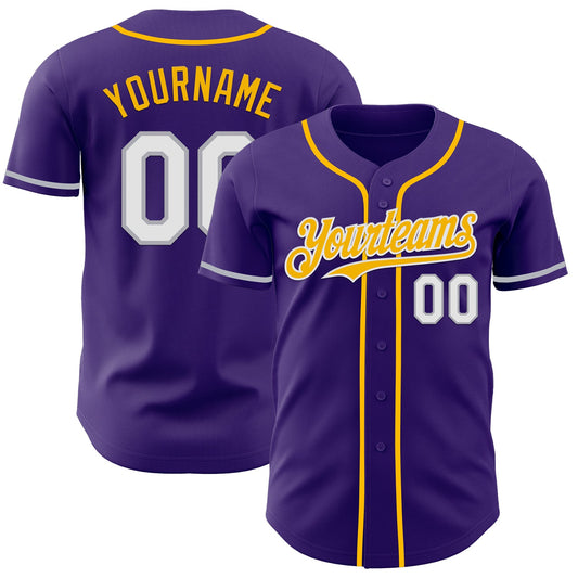 Custom Purple White Gray-Gold Authentic Baseball Jersey - Main View