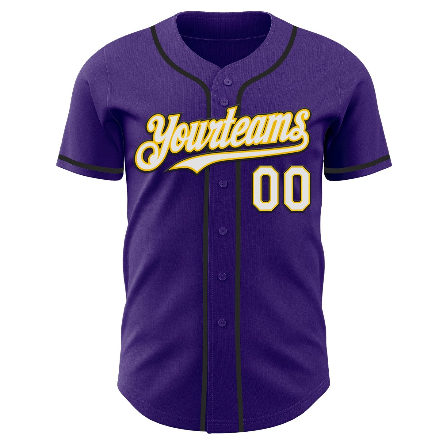Custom Purple White Yellow-Black Authentic Baseball Jersey view 2