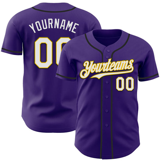 Custom Purple White Yellow-Black Authentic Baseball Jersey - Main View